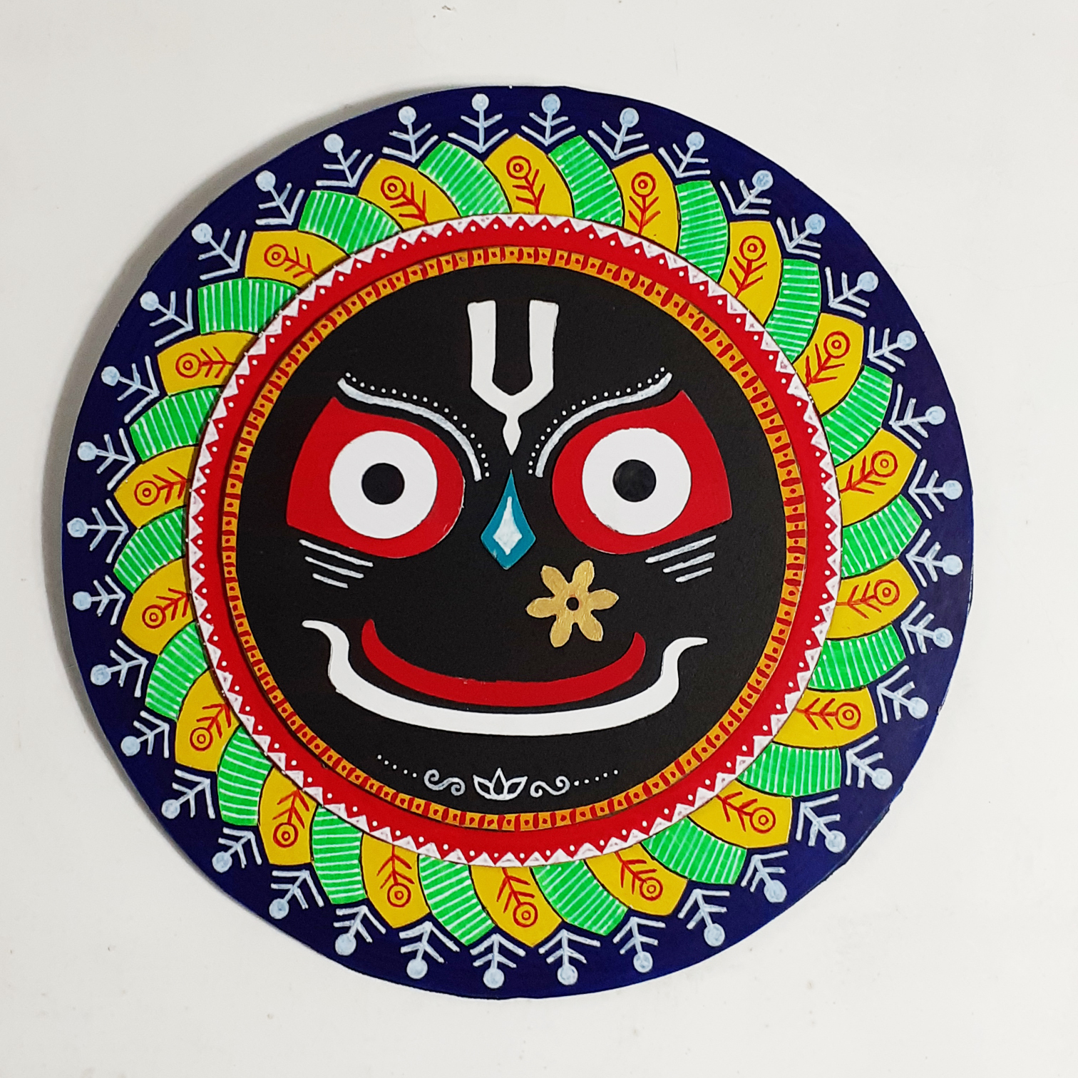 Twaksati Handmade Wall Hanger Round Jaggannath ji -Green
